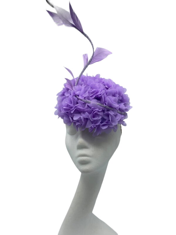 Stunning petal encrusted lavender headpiece with silver detail.